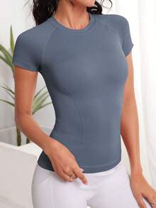 Easithlete Camiseta ajustada de secado rápido Power Play, camiseta de gimnasia de tipo top - Gris Oscuro - Ver 5