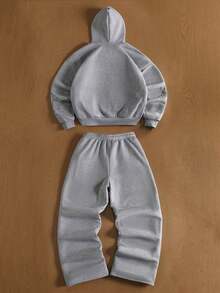 TOKVUE 男士字母刺绣拉链连帽衫和运动裤套装，休闲款 - 灰色 - 查看 2