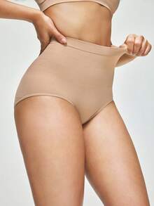 SHAPORA Women's Solid Color High Waist Elastic Shaping Briefs - Apricot - View 1