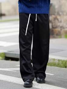 Heavens Edit 男士厚款休闲宽松直筒裤，适合秋季 - 黑色 - 查看 5