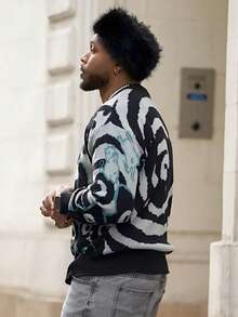 Heavens Edit Men's Casual Loose Kitten Graphic Knit Sweater, Crew Neck Long Sleeve Pullover, Streetwear For Autumn/Winter - Grey - View 6