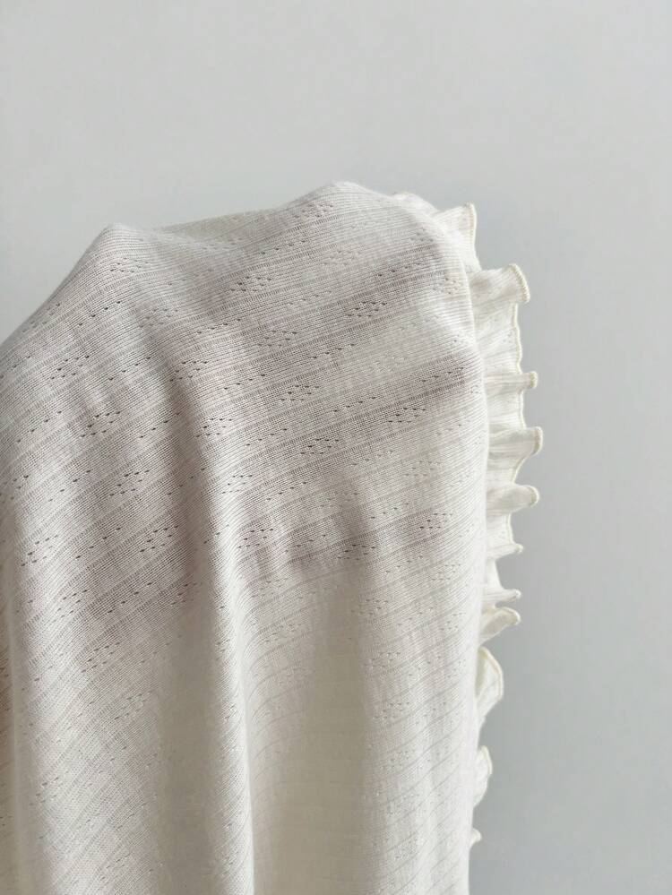 Elamini Women's Casual Textured Lace Patchwork Bow Decor Slim Fit Short Sleeve V-Neck T-Shirt, Summer - Apricot - View 6