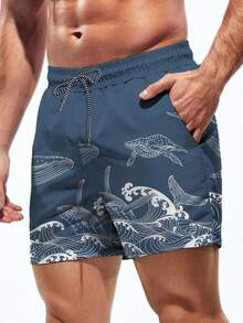 Zalmeno Quần short đi biển nam kiểu dáng thường ngày, họa tiết sóng biển. - Màu xanh bụi bặm - Xem 4