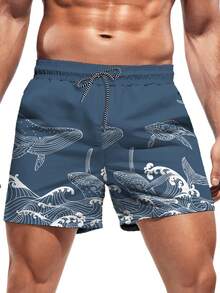 Zalmeno Quần short đi biển nam kiểu dáng thường ngày, họa tiết sóng biển. - Màu xanh bụi bặm - Xem 5