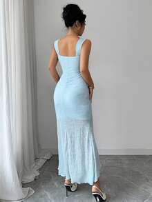 Modelyn Women's Elegant Jacquard Knit Mid-Length Dress, Suitable For Spring/Summer Party And Gathering - Blue - View 3