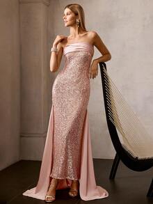 MOTF Soiréza 春夏高端褶皱无肩带鸡尾酒裙 - 香檳色 - 查看 8