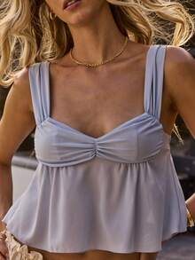 Aralina Women's Scooped Neck Thick Strap Ruched Front And Tie Back Chiffon Top Backless Top Cute Going Out Top Blue Top Flowy Babydoll Top Festival Outfit Coachella Outfit Luxury Evening Top Vacation Top Elegant Formal Party Top - Baby Blue - View 3