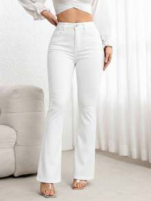 Flexra Women's Casual Everyday Office Commute Simple Versatile White Flare Jeans White Flare Pants Women White Pants Bell Bottom Pants Bootcut Women Jeans Flare Jeans Women - White - View 6