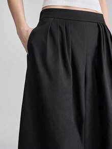 Ontre Damen hochwertige schwarze bequeme, weiche Stoff Hose mit Falten vorne, Seitentaschen, elastischem Bund und weitem Bein, anspruchsvolle urbane Mode für Business-Lässig Bürokleidung, zeitloser eleganter Stil geeignet für Flughafen, Kreuzfahrt, Hochzeiten im Nahen Osten, minimalistische Luxus-Essentials - Schwarz - Übersicht 7