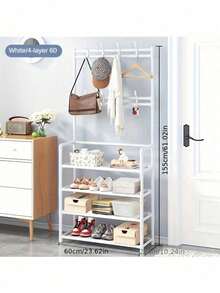 1pc Entry Coat Rack, 23.62" Wide Entryway Shoe Rack, Free Standing Clothes Hanger With 4/5 Tier Storage Shelves And 8 Double Hooks, Organizer For Living Room, Bathroom, Hallway (Self-Assembly Required) - Multicolor - View 15