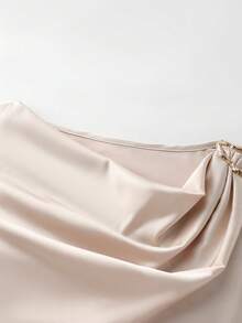 Franclia 女士优雅时尚简约百搭修身金属装饰垂褶领吊带背心，春夏款 - 香檳色 - 查看 5