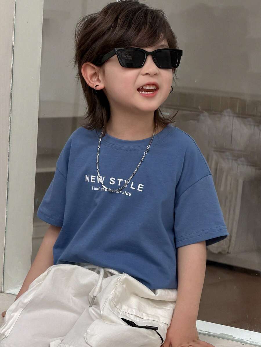 Dazy Kids Young Boys' Casual Printed Round Neck Short Sleeve T-Shirt - Blue - View 1