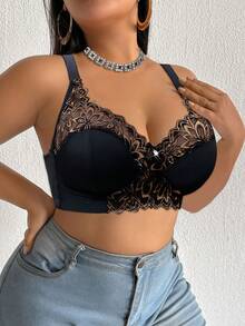 DesireSculpt 1 chiếc áo ngực không gọng cỡ lớn phối ren - màu đen - Xem 6
