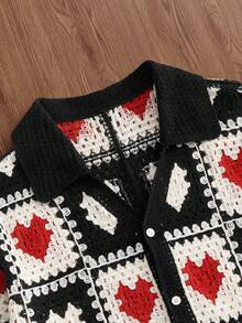 Manfinity Unisex 男士夏季度假心形镂空针织毛衣 - 彩色 - 查看 4