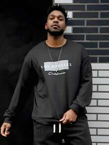 Heavens Edit Men's Letter Print Round Neck Long Sleeve Loose Casual Sweatshirt, Spring/Autumn - Black - View 6