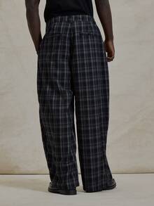 Musero Baggy Barrel Leg Checkered Trouser Flannel Asymmetric Belt Detailing Winter Essentials - Multicolor - View 4
