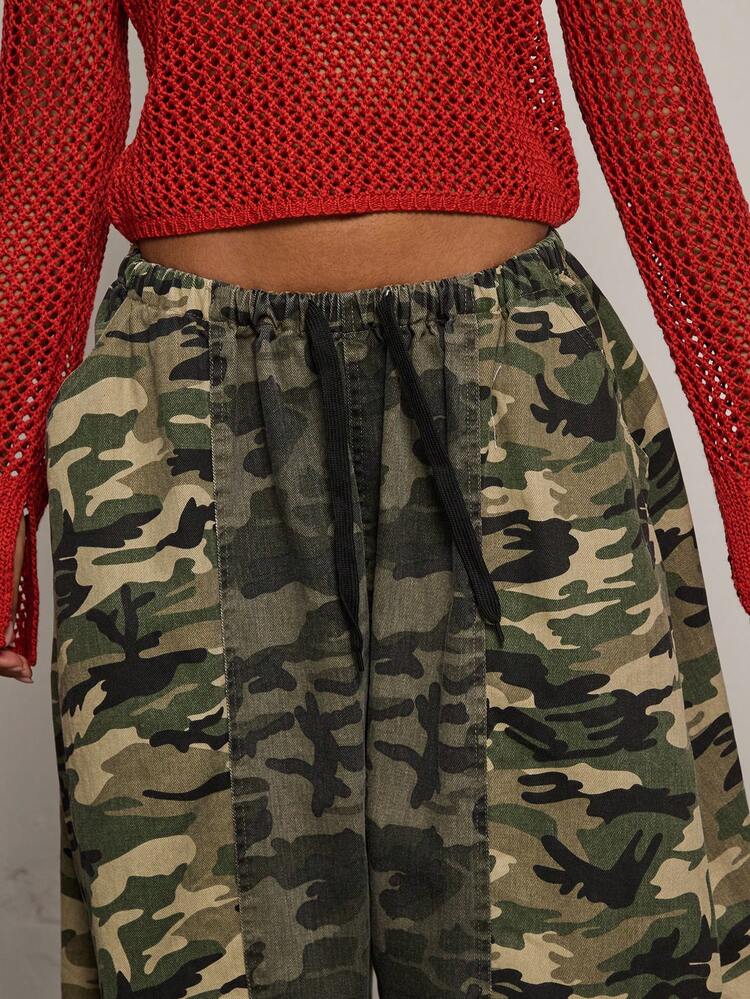 COUREZ 低腰宽松灯笼裤，拼接迷彩面料/Y2K春季女装街头风外出穿搭休闲夏季穿搭外出裤音乐节穿搭夏季裤装 - 彩色 - 查看 7