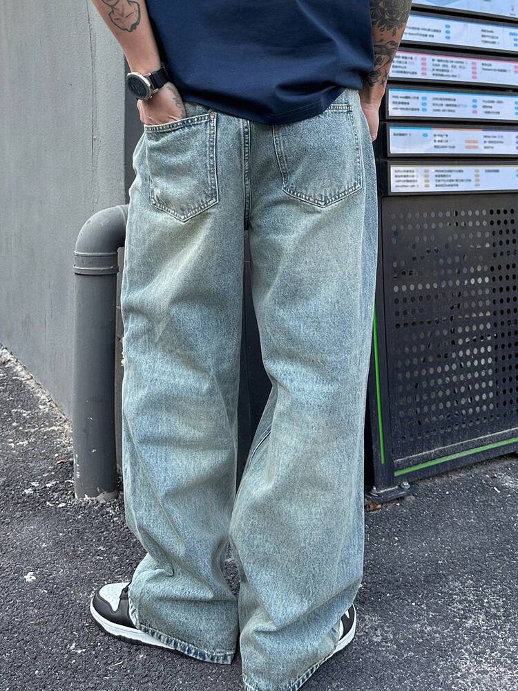 Men's Distressed Washed Denim Jeans, Spring/Summer