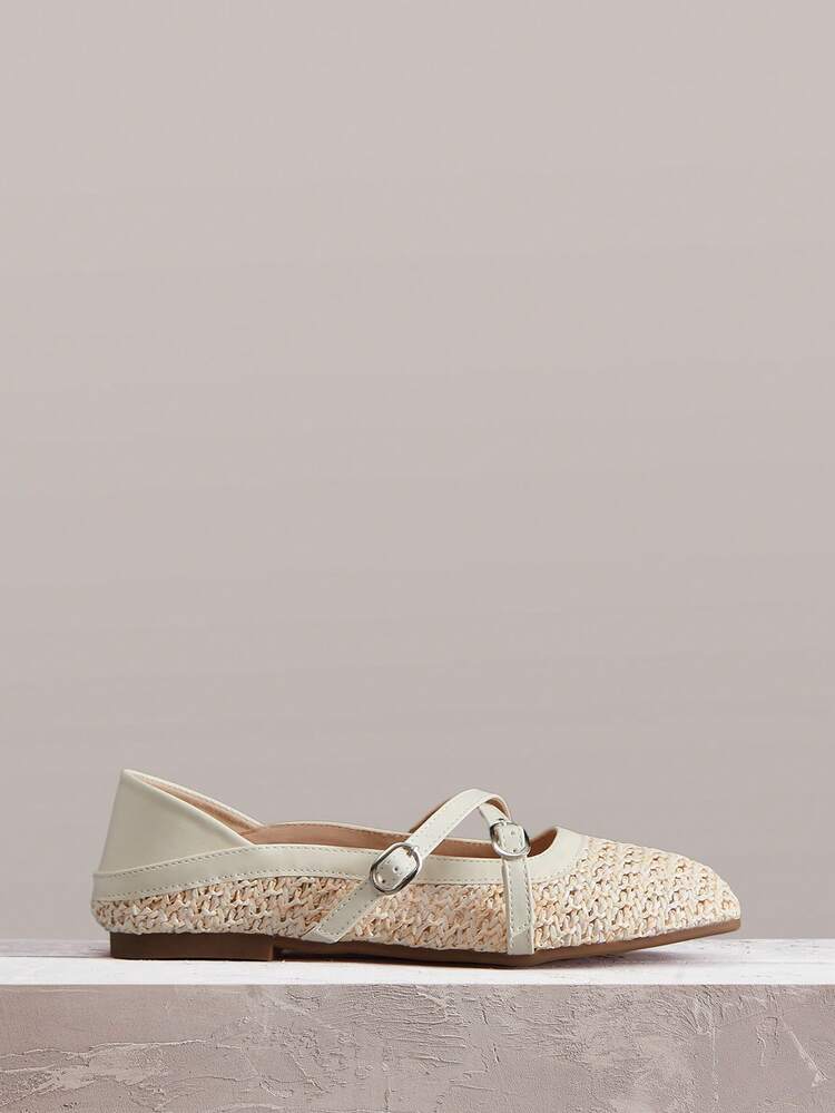 Styleloop Women Shoes Holiday Style Woven Shoes Noodle Belt Women's Flat Shoes Holiday Style Wear BOHO Wear American Retro Style Bohemian Style Western Style Music Festival Wear Party Wear Flat Women's Shoes - Apricot - View 4