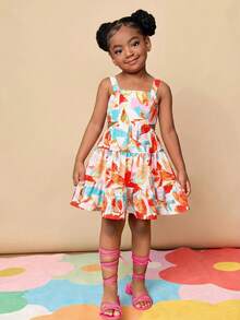 Travachic KIDS Young Girl Ditsy Floral Backless Hollow Out Camisole Dress - Pink - View 2