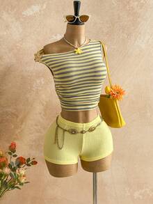 Soleia 新款休闲度假西部海滩婚礼宾客礼服，适合毕业早午餐、圣帕特里克节、春假、复活节、音乐节等场合，优雅波西米亚热带风情毛绒棕色针织不对称肩部花卉镂空露背两件套女装 - 彩色 - 查看 5