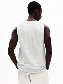 SUMWON Sleeveless Textured Tank Top With Knit Pattern And Round Neckline For Summer Casual Wear - White - View 3