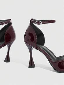 CUCCOO SZL Scarpe con tacco alto da donna, nuove per l'autunno, scarpe formali da donna con tacco a forma di calice di vino, eleganti tacchi a spillo in PU con materiale riflettente, altezza tacco 9,5 cm, sexy tacchi alti bordeaux, versatili e confortevoli, adatte per uso quotidiano, feste, Natale, San Valentino, appuntamenti e altre occasioni - Bordò - Visualizzare 10