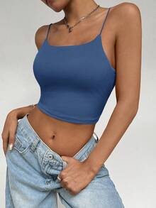 SHEIN PETITE Top deportivo con espalda descubierta, hebilla metálica y diseño calado - Azul - Ver 5