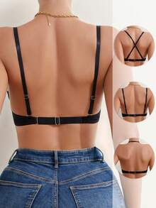 1 chiếc áo ngực nữ NudeFit màu trơn, cúp ngực không tháo rời, có gọng và dây đeo có thể tháo rời. - màu đen - Xem 2