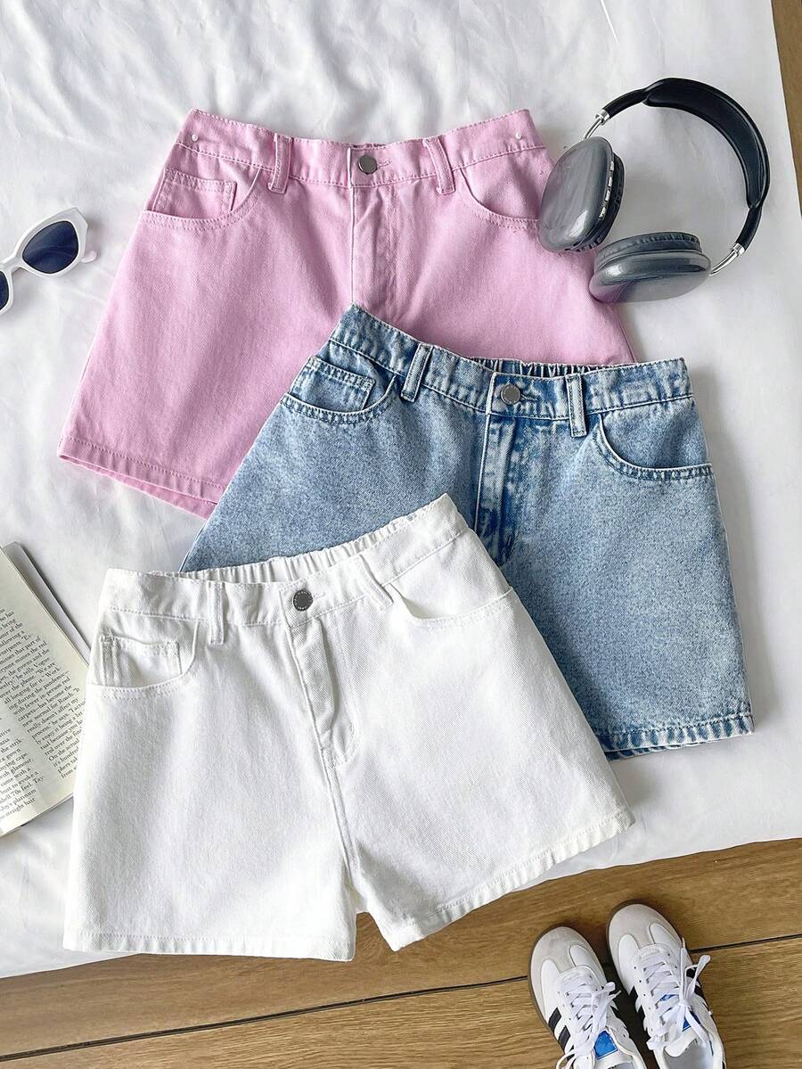 SHEIN Bộ 3 món quần short denim màu hồng nhạt, bạc màu, rách gấu, dáng rộng thoải mái dành cho nữ tuổi teen, thích hợp cho các buổi hòa nhạc, lễ hội, lễ tốt nghiệp, tiệc brunch mùa hè, kỳ nghỉ biển, hòa nhạc đồng quê, các lễ hội dành cho nữ tuổi teen, họp mặt gia đình và các dịp đặc biệt, phong cách chị em gái, dễ thương, thanh lịch, ngọt ngào, cổ điển và thời trang. Mùa xuân và mùa hè. - Nhiều màu - Xem 1