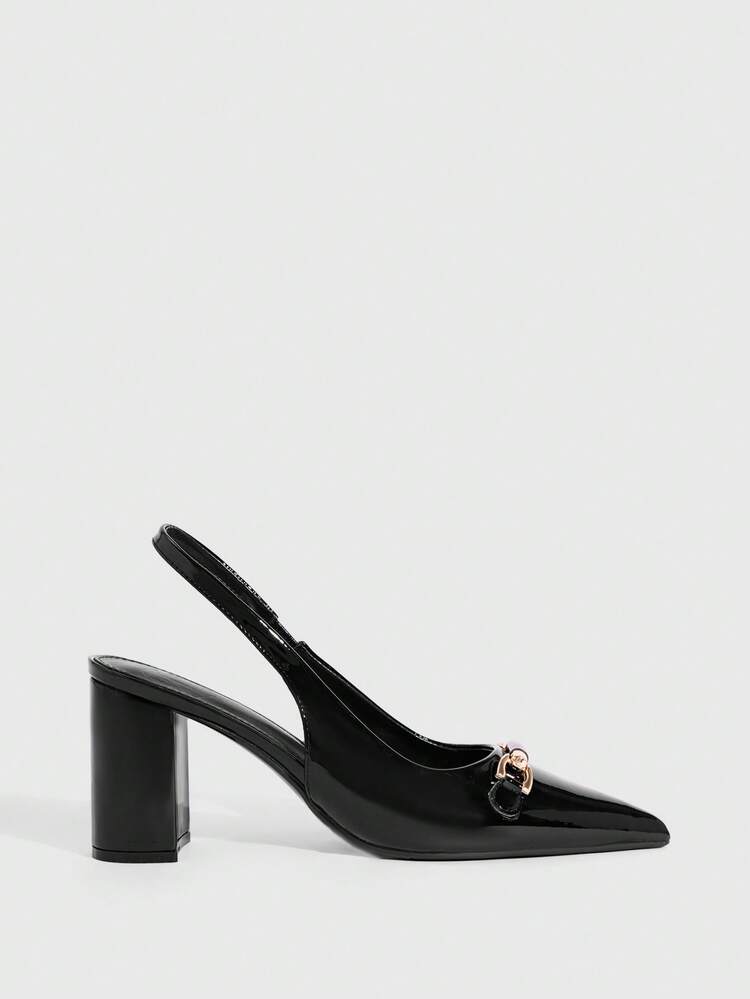 CUCCOO SZL Women's Pointed Toe Thick Heel High Heels, Metal Buckle Design, Solid Color, Sexy Elegant Stylish Pumps, Suitable For Commuting, Dating, Afternoon Tea, Party, Evening, Daily Wear