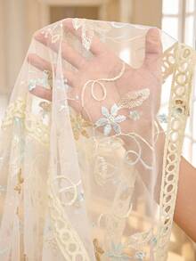 SHEIN Tween Girl Elegant Round Neck Ruffle Sleeve Lace Fabric Dress - Apricot - View 5