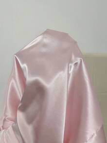 Women's Fashion Satin Lapel Cardigan With Pockets & Lace Trim Shorts Pajama Set - Baby Pink - View 6