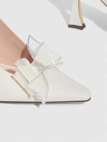 CUCCOO SZL 女士米色网纱蝴蝶结高跟鞋，尖头露跟高跟派对伴娘鞋 - 米色 - 查看 5