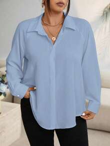EMERY ROSE Plus Size Blouses - Baby Blue - View 1