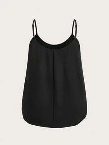 EMERY ROSE Atasan Cami Wanita Ukuran Plus Elegan Warna Hitam Polos, Cocok Untuk Musim Panas, Liburan, dan Acara Santai - Hitam - View 6
