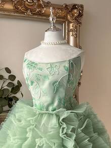 Lovelzi Elegant & Luxurious Wine Red Sequin Embroidery Mesh Puff A-Line Ballgown - Green - View 7