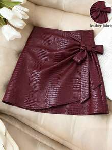 Franclia Minifalda elegante de mujer con lazo de piel sintética - Burdeos - Ver 1