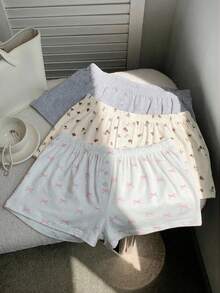 Comfortcana Bộ 3 món quần short dệt kim mùa hè họa tiết hoa anh đào nhỏ, quần short cạp thấp in hoa, quần short cạp chun, quần ngủ, quần short mặc nhà, quần short ngủ nữ, bộ quần short ngủ. - Nhiều màu - Xem 4