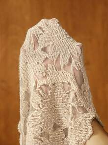 Anewsta 优雅不对称V领镂空蕾丝修身长袖针织T恤，女士秋冬款 - 杏色 - 查看 8