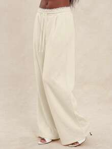 NYA SZN Pants Wide Leg Gray Trousers Matching Set Summer Lounge Pants - Apricot - View 5