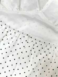 Glimmora Women's Polka Dot Print Plunging Neck Sexy Halter Dress - White - View 4