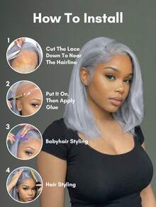 Ren Trong Suốt Màu Xám Tóc Giả Bob Tóc 13*4 Ren Mặt Trước Bộ Tóc Giả Màu Bạc Tóc Tóc Giả Trước Nhổ dành Cho Nữ - SGray - Xem 11