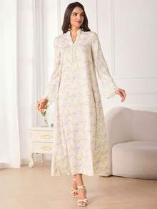 Al Najma Women's Floral Print Long Sleeve Loose Casual Dress - Multicolor - View 5