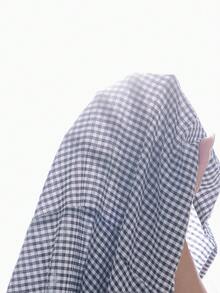 Rusticease 大码女式夏季休闲度假乡村风V领双层短袖格子衬衫上衣，适合早春假期、度假、节日、春季外出穿着，2026新款，简约时尚，适合日常穿着，后背系带纽扣设计，休闲度假波西米亚风上衣 - 黑與白 - 查看 8