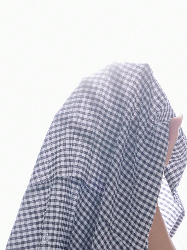 Plus Size Women's Summer Casual Vacation Country V-Neck Double Layer Cap Sleeve Plaid Shirt Blouse Top, Early Spring Break,Vacation,Holiday,Spring,Going Out,2026 New,Simple And Fashionable For Everyday Wear,Back Straps And Button Design Shirt,Casual Vacation Boho Top