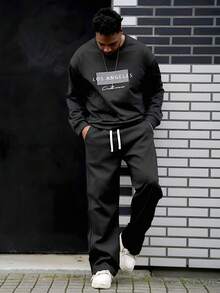 Heavens Edit Men's Letter Print Round Neck Long Sleeve Loose Casual Sweatshirt, Spring/Autumn - Black - View 4