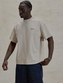 Short Sleeve Dropped Shoulder Oversized Crew Neck "UNBOUND MUSERO" Graphic Print Tshirt Spring Summer Essentials - Apricot - View 3