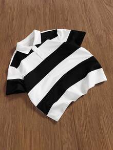 TOKVUE 男士条纹印花短袖宽松休闲 Polo 衫，适合男孩朋友礼物，四季皆宜 - 白色 - 查看 3