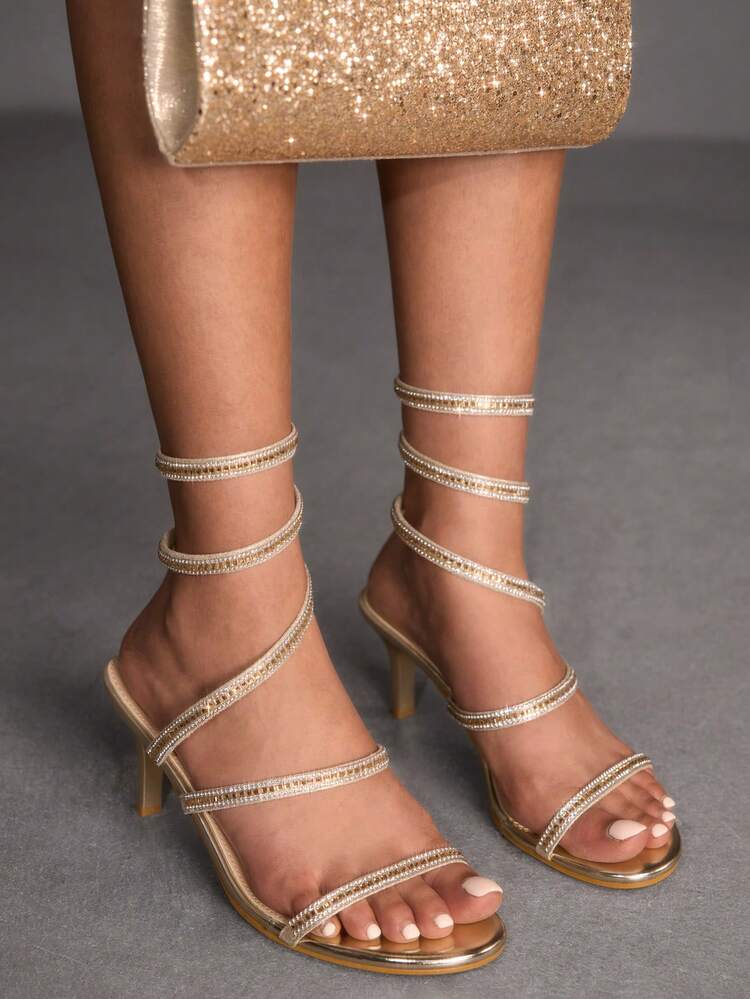 CUCCOO SZL New Fashion Crystal Snake-Shaped Wrap Roman Style Women Sandals, French Fairy-Like / Elegant Sexy Style, Snake-Shaped Wrap Strap + Full Crystal Decor Eye-Catching, Suitable For Young Women / Fashionable Diva, Can Be Paired With Dresses / Pants, Suitable For Dates, Parties, Galas, Daily Outings And Other Occasions Prom Heels